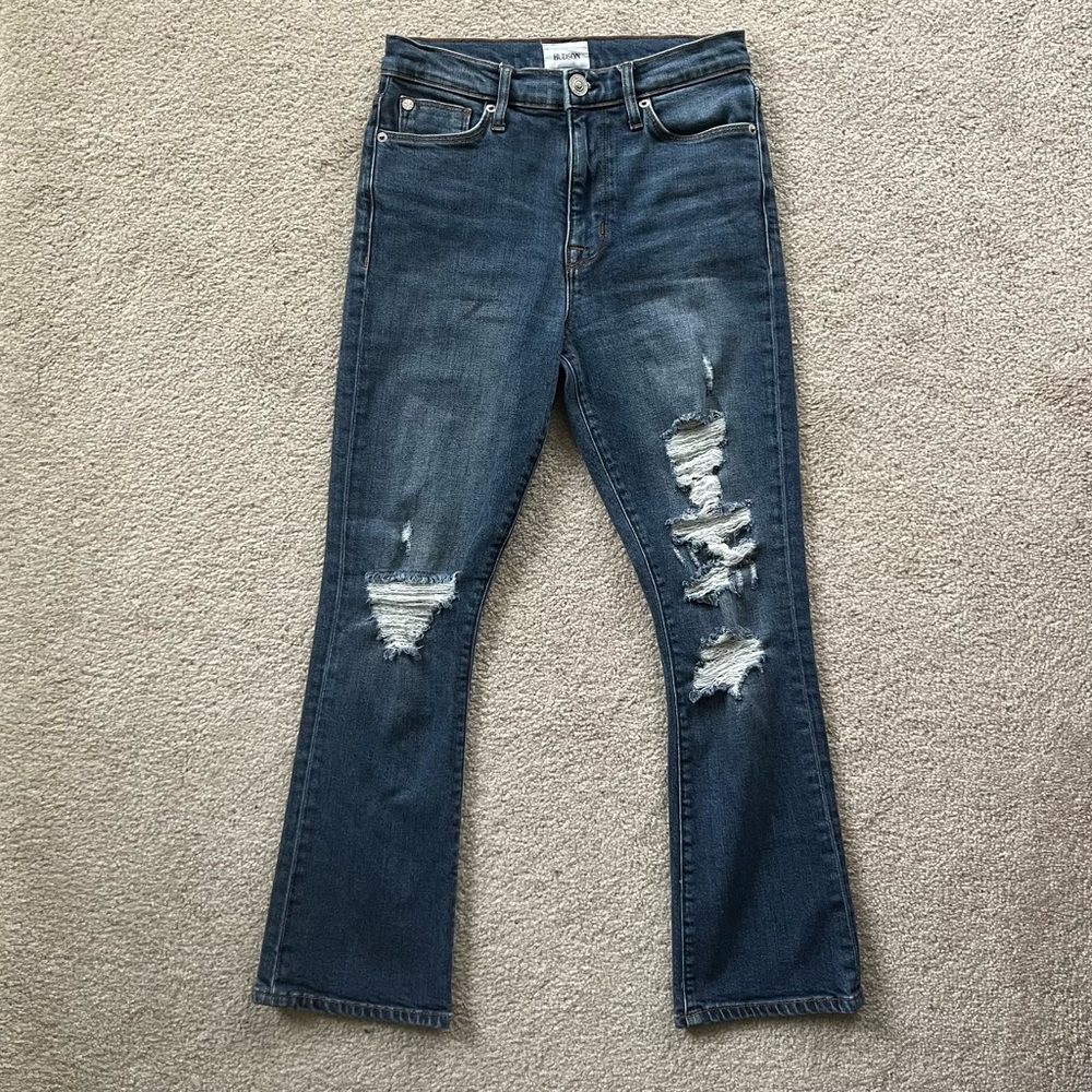 Hudson‎ Brix High-Rise Cropped Distressed Ripped Blue Bootcut Jeans